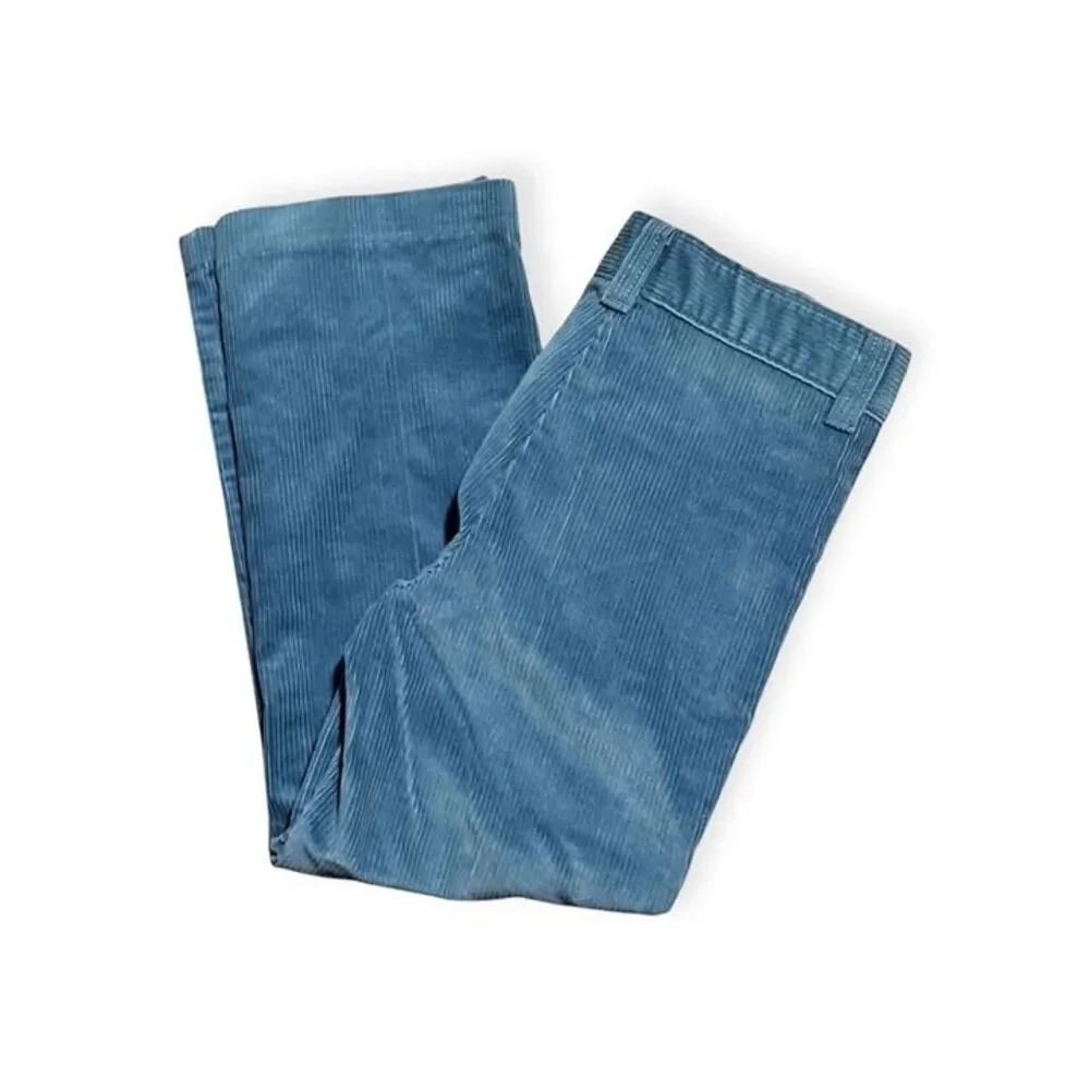Vintage Fox Velour JCPenney Blue Super Cord Corduroy 70s Pants Kids 6 USA MADE!